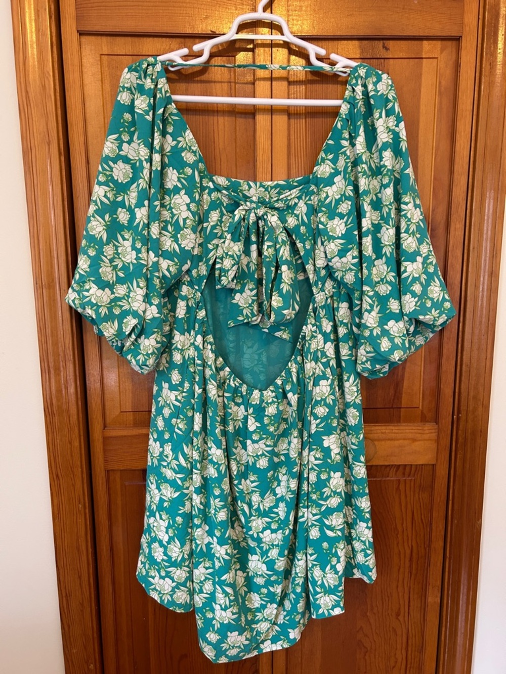 Davi & Dani Teal Floral Dress Plus 3X NWT Open Tie‑Back Lantern Sleeve Midi - Picture 6 of 12